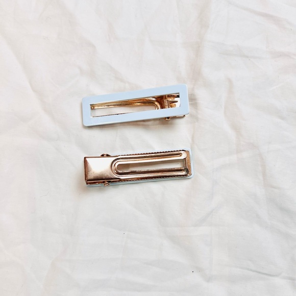 FWP Light blue and gold rectangular classic hair clips - Picture 3 of 3